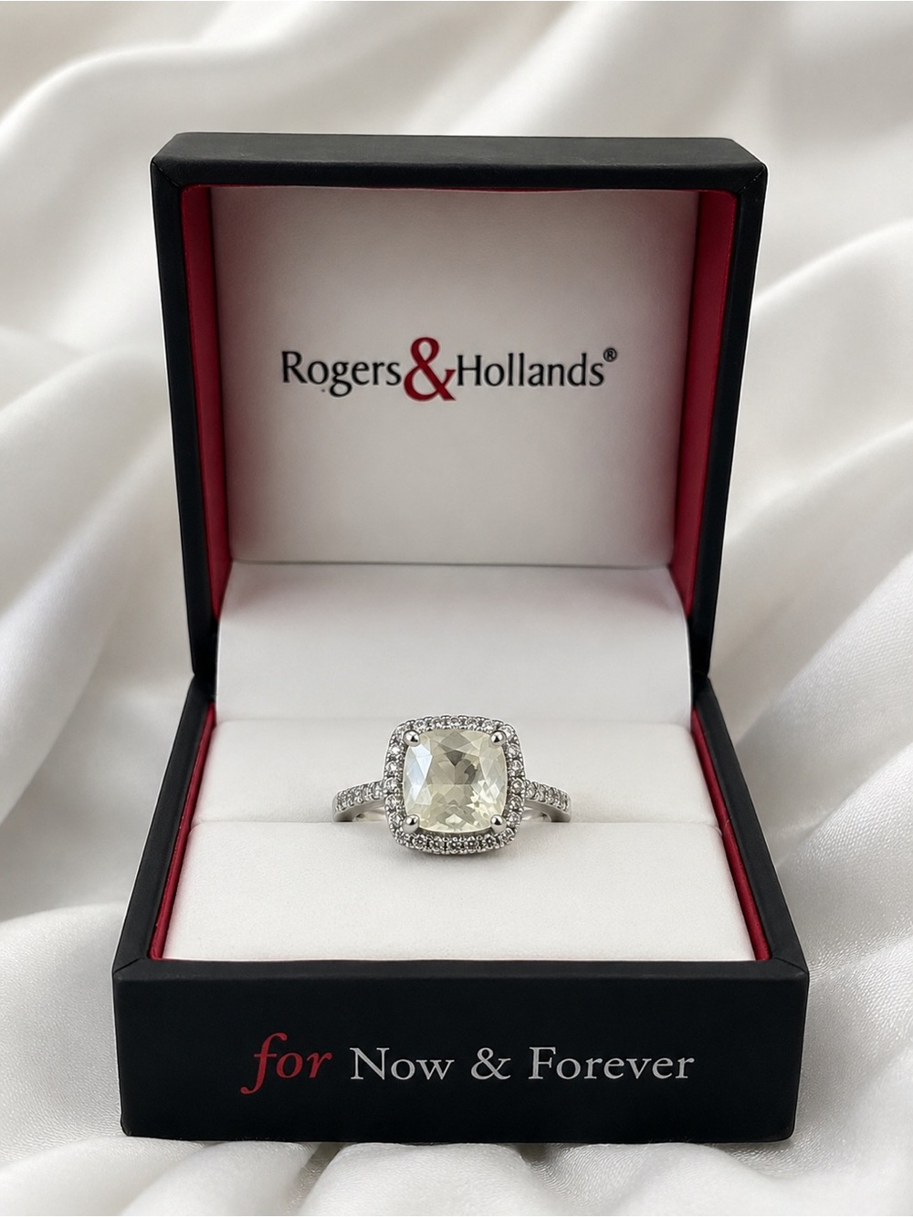 Cushion Halo Ring in Clear White
